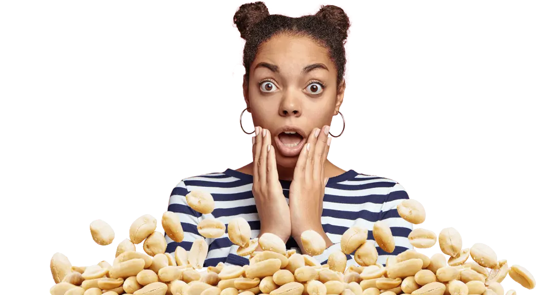 Lady suprised by peanuts